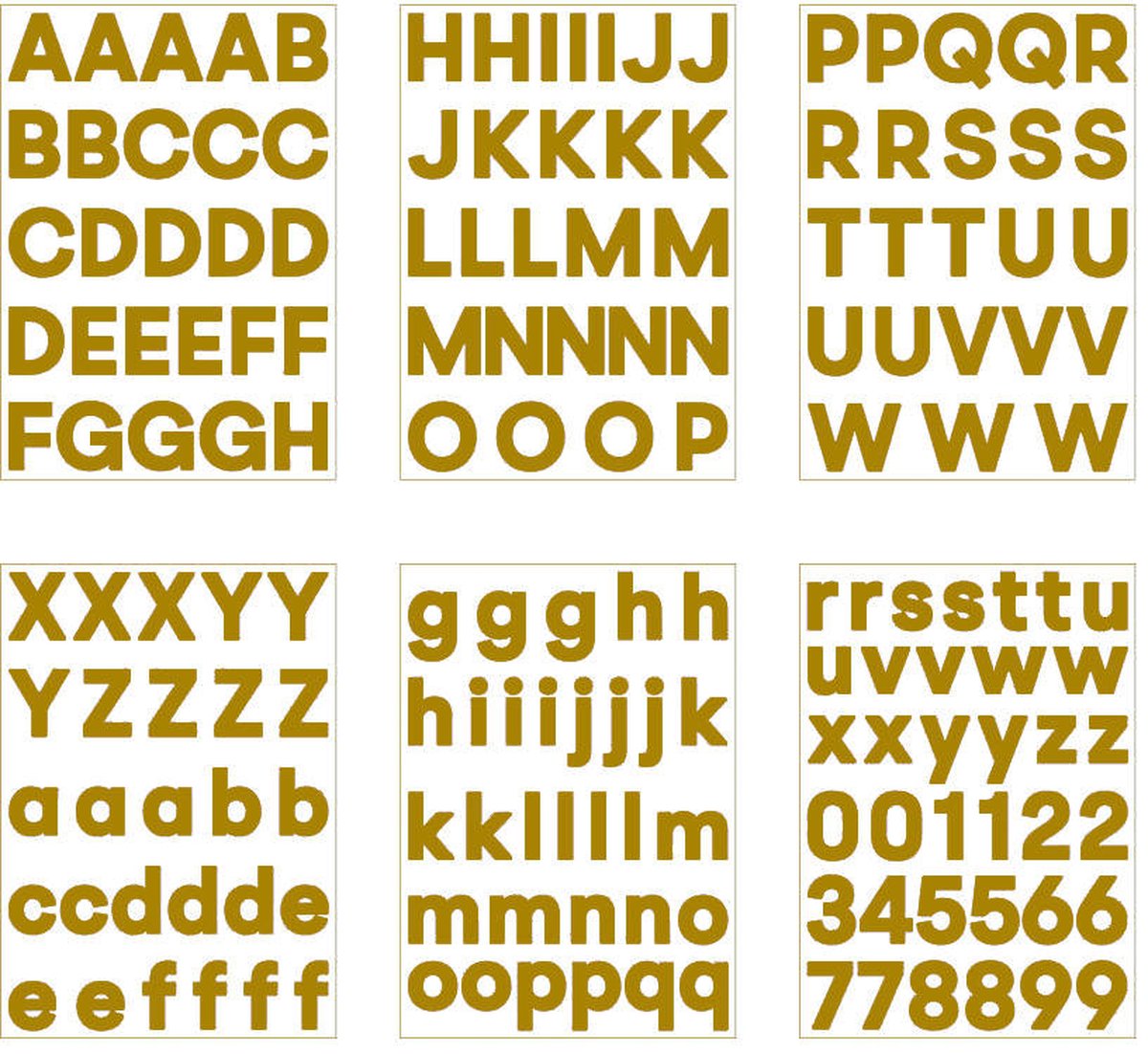 plakletters goud | alfabet stickers | met cijfers | hoogte 4 cm